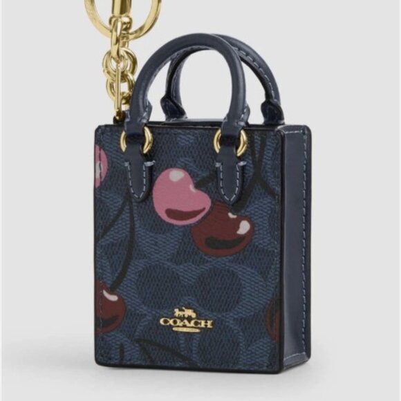 Coach North/South Mini Tote Bag Charm In Signature Canvas With Cherry Print - Picture 3 of 3